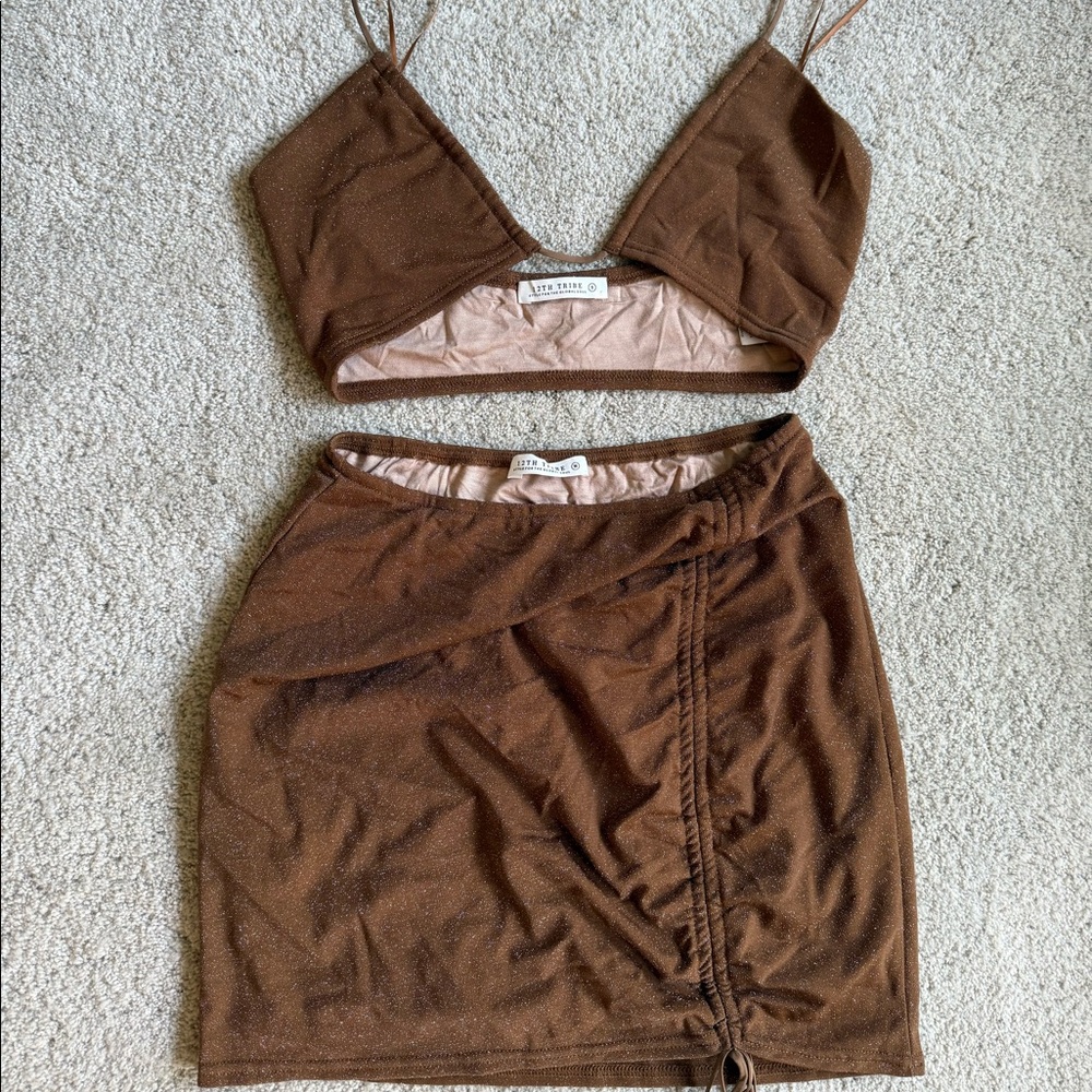 12th tribe skirt set in shimmery brown!